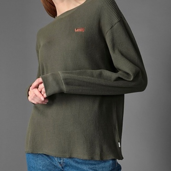 VANS WOMEN’S Size VN0A4SCAKCZ LORRAINE LONG SLEEVE THERMAL TOP LOGO Green Cotton - Picture 4 of 13